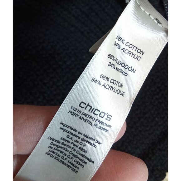 Chico's Parisian Chic Modern Boho Fringe Trim Colorblocked Cardigan Sweater M - Picture 7 of 9